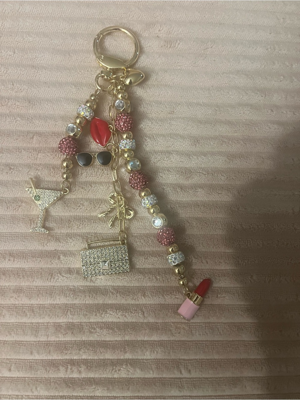 Gold-Tone Red Lip & Lipstick Charm Keychain - Women Accessories - Picture 2 of 2